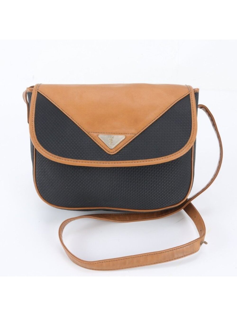 Saint Laurent Vintage YSL Logo Plate Leather Shoulder Bag